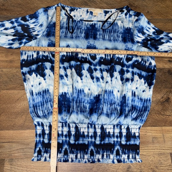 Michael Kors Blue Tie-Dye Smocked Blouse - Picture 6 of 8
